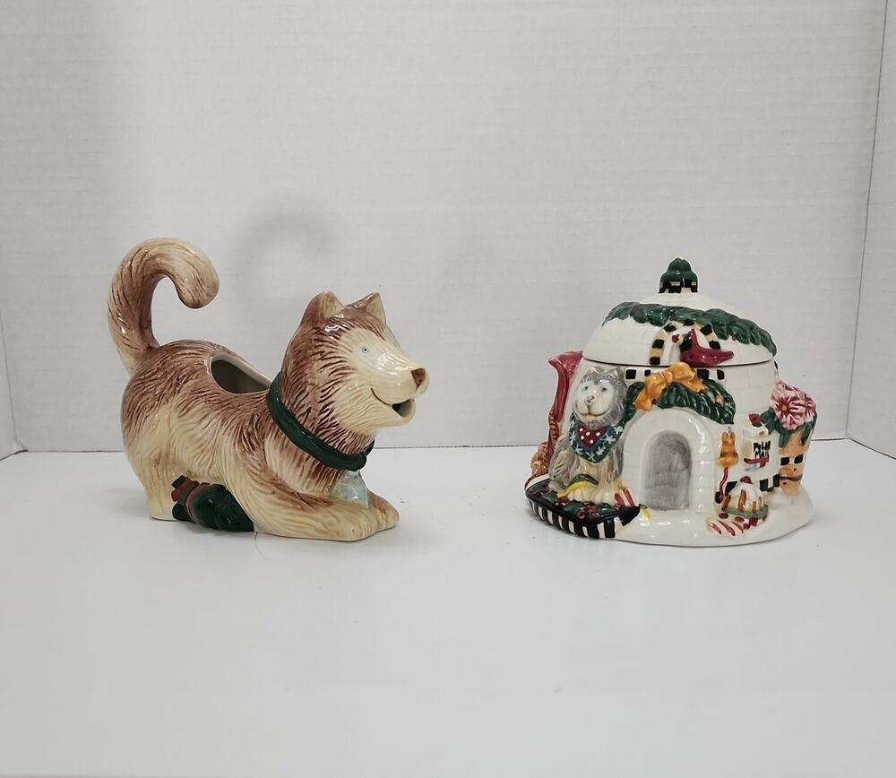Vtg Debbie Mumm Winter Follies Crystal And Flake Sugar And Creamer by Sakura